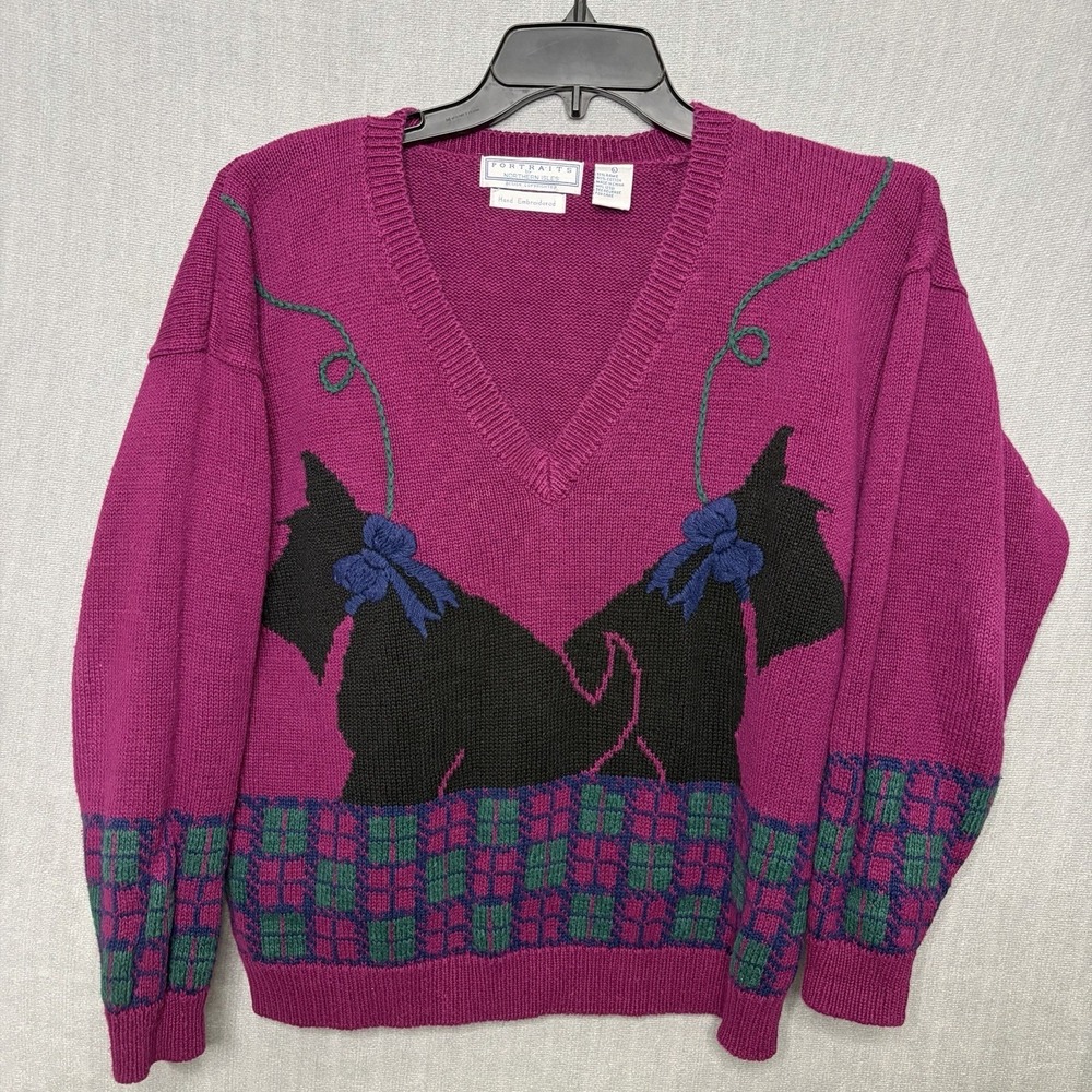 Vintage 80s Scottie Dog Sweater Portrait by Northern Isles Retro‎ Preppy L